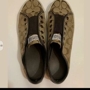 Coach Size 10 Brown Logo Slip On Sneakers